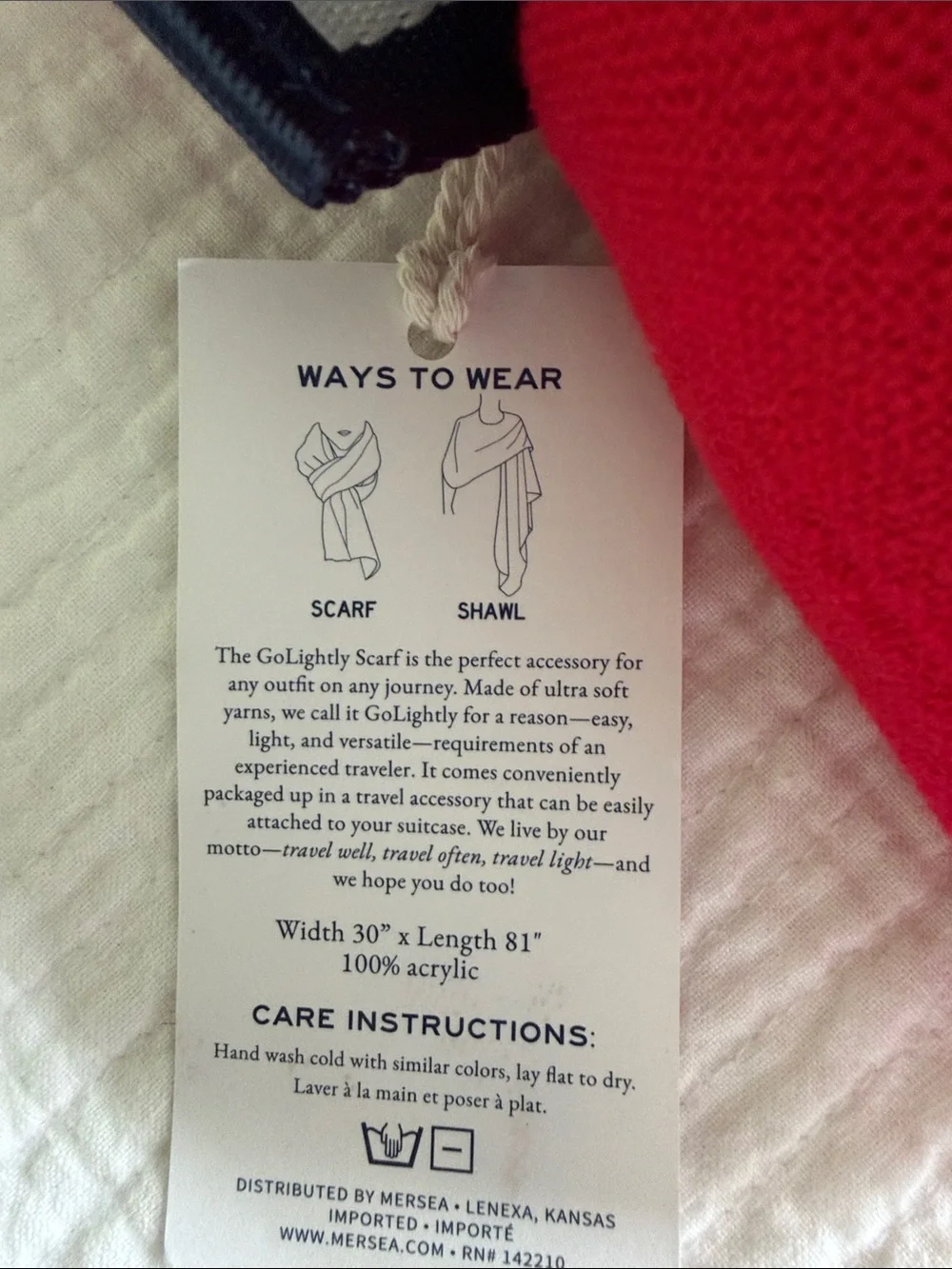 Mersea Red Lightweight Men’s Travel Scarf